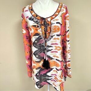 - Kay Celine Beaded Aztec print Tunic.  size Large